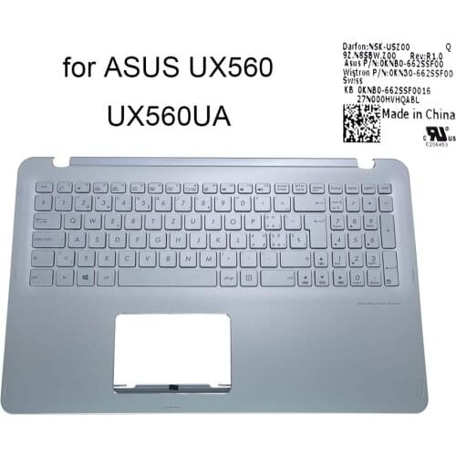 Swiss Backlit Keyboard Palmrest for Asus zenbook UX560 UX560UA UX560U Q504UA SW Keyboards Topcase C Silver 13NB0BZ2P02211-1