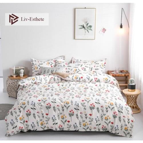 Liv-Esthete Fashion Flower Bedding Set Simple Duvet Cover Bedspread Flat Sheet Pillowcase Single Double Queen King Bed Linen