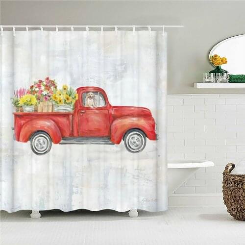 Retro Car Flowers Shower Curtain Bathroom Curtains With Hooks Dog Cow Animal Waterproof Fabric Decor Bath Screen with Hooks