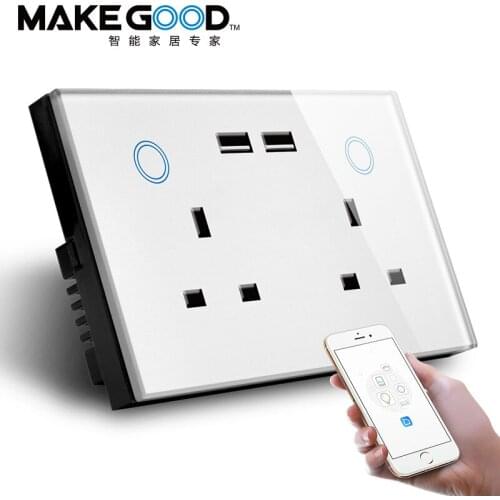 MAKEGOOD Wall Socket Compatible with Alexa and Google Home Power Metering Functioon Tuya App SMART UK Double USB Socket