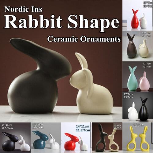 Nordic Ins Ceramic Rabbit Ornaments Home Cabinet Animal Crafts Porcelain Rabbit Shape Decoration A pair of Rabbit Figurines