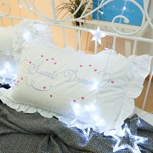 Sweet Dream Embroidery Ruffles Pillow Case Cover Home Decor White Pillow Sham For Princess Bedding Sleeping 48x74cm