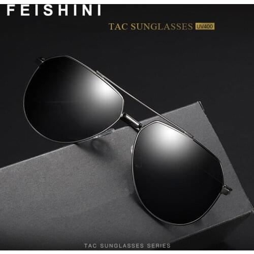 FEISHINI 2021 Retro Metal Sunglasses Men Polarized Mirror Uv400 High Quality Brand Fashion Driving Glasses Women UV Protection
