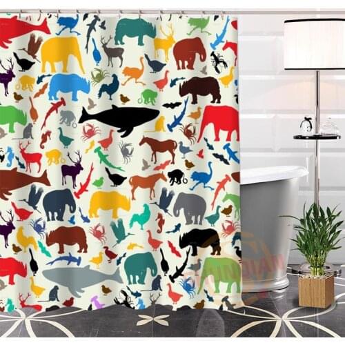 100% Polyester Custom Popular Animal silhouette Fabric Modern Shower Curtain bathroom With Hooks New arrival H0223-31