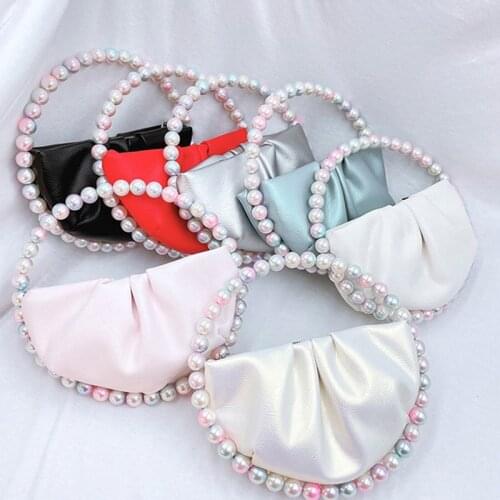 Multicolor Pearl Circular Clutch Bag Round Hander Luxury Designer Handbag PU Evening Bags 2021 Womens Brand Small Handbag Z213