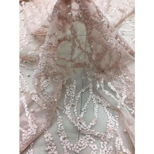 SYJ-11141 embroidered lace fabric gorgeous French net lace fabric with beads