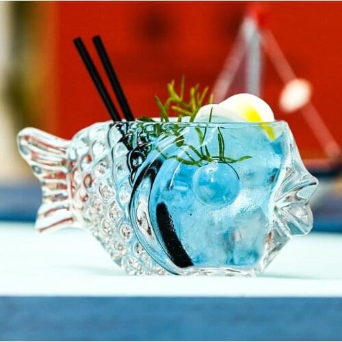 Creative Transparent Fish Shape Bar Cocktail Party Club Thick Heavy Smoothies Bowl Cup Cold Drink Tiki Glass Mug Beer Drinkware