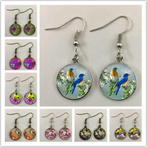 Vintage ladies pendant antique bird art earrings wedding party jewelry fashion peacock hummingbird ladies earrings gift