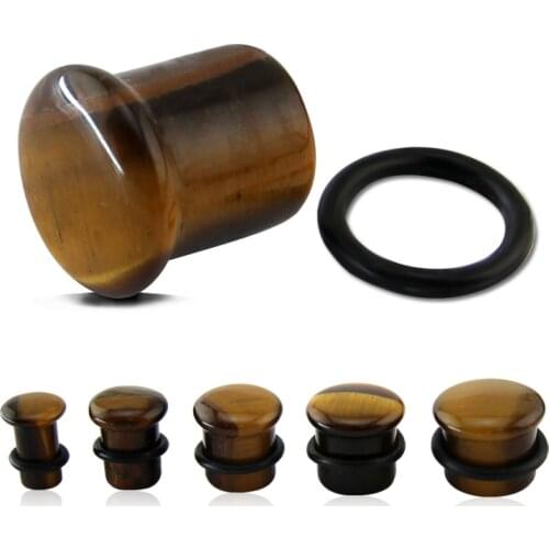 Tiger Eye Natural Stone Ear Plugs With O-Ring Body Jewelry Plug 8mm Single Flare Plug For Tunnel Ear Gauges Expander EK037S