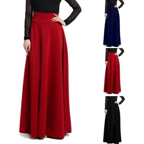 Womens Look Thin High Waist Maxi Skirts Gypsy Fashion Full Length Solid Skirt