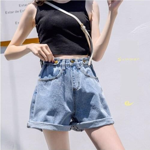 Ladies Casual Jean Shorts Black Blue Loose High Waist Hot Denim Shorts Women Girls Summer New Preppy Wide Leg Cool Shorts Trendy