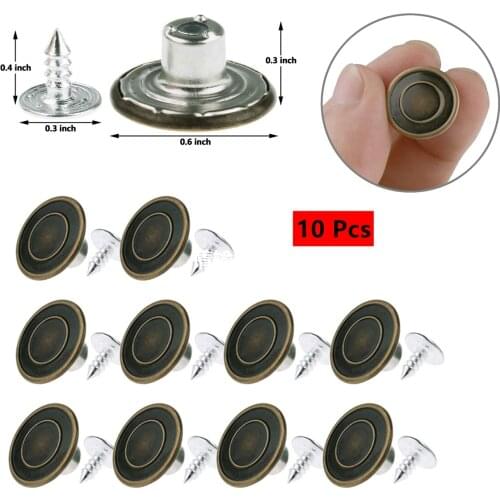 10PCS Dark Gray Metal Jeans Button Replacement Instant Suspender Clothes Buttons with Nails Kits DIY Apparel Sewing Accessories