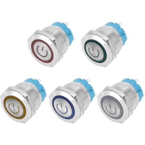 2 Pcs Button Switch Flat Head Self-Reset IP65 220VAC 22mm 4 Pin Switch with Light New