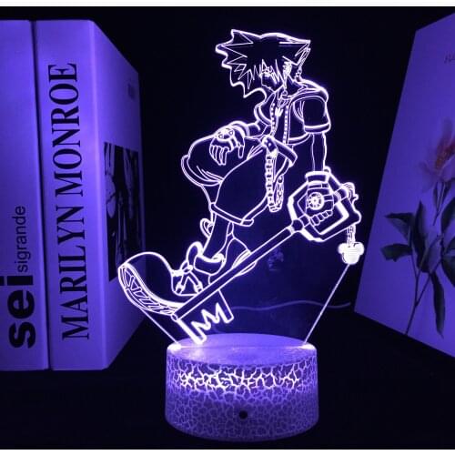 Huge Key In His Hand Boy 3D Lamp Anime Figure White Cracked Base Acrylic Light Guide Plate for Children Festival Birthday Gifts