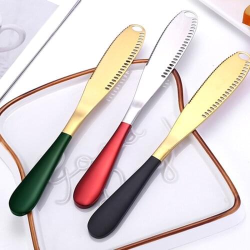 430 Stainless Cheese Knife Multifunction Butter Knife with Hole Serrated Baking Varnish Bread Cheese Jam Knife Breakfast Tools