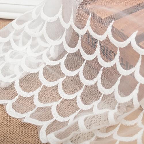 Free shipping 24cm wide 5 yards/lot White Embroidered Tulle Lace Trim fabric for dress -ZQ