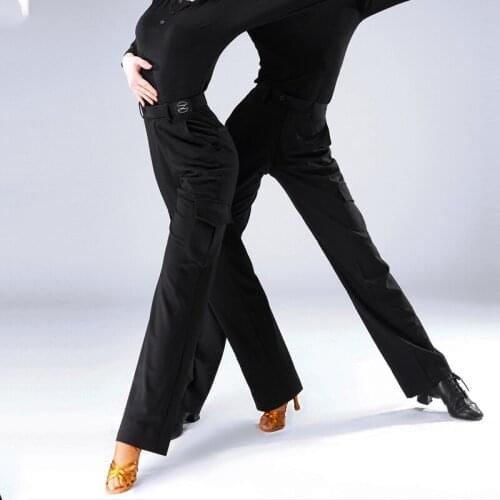 Latin Dance Pants Pocket Pants New Men And Women Stretch Fabric Pants Slimming Straight Leg Pants Latin Dance Costumes DQS6034