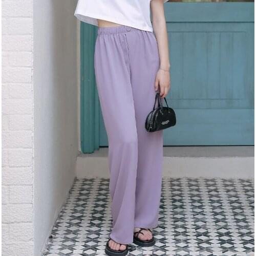 Womens Korean Slim High Waist All-match Straight-Leg Ankle Length Pants Candy Purple Twill Summer Female Casual Trousers
