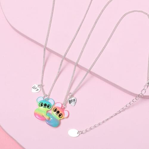 New 2021 Cute Colorful Raccoon Shape Pendant Chain Best Friends Necklace BFF Friendship Childrens Jewelry Gift for Girls