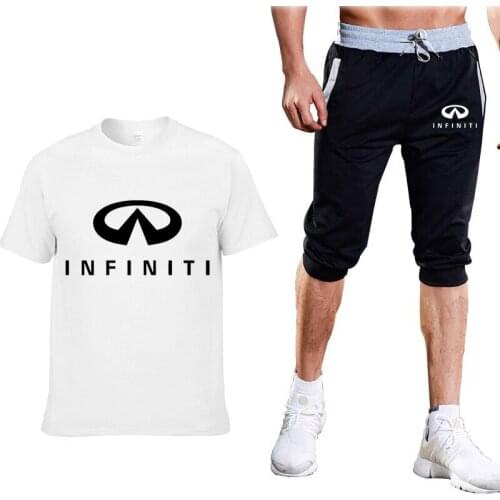 2021New Summer Mens Short sleeve Infiniti car Logo printing T-Shirt high quality Cotton Men T-shirt+shorts suit 2pcs