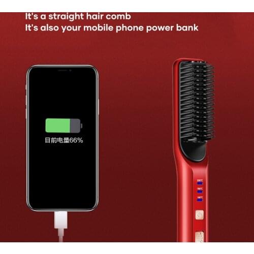 2021 2-in-1 Ceramic Ionic Straightening Brush Hair Straightener Brush Fast Heating for Home and Travel SSwell