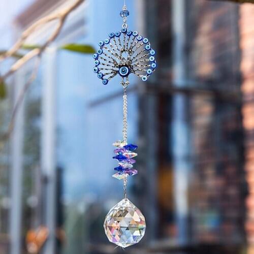 H&D Crystal Blue Evil Eye Suncatcher Rainbow Maker Window Hanging Pendant Ornament Protection Decor For Indoor Outdoor Garden