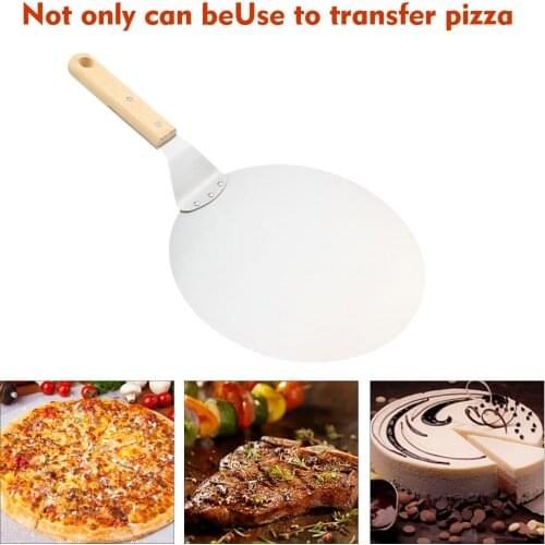 Round Pizza Shovel with Wooden Handle for Oven Bread Cake Pizza Shovel Pizza Paddle Peel Spatula Cake Transfer Cake Baking Tools