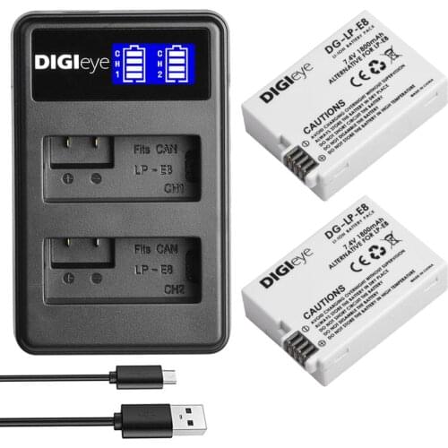 2X LP-E8 LP E8 batteries + LCD Dual USB Charger for Canon Rebel T3i T2i T4i T5i EOS 600D 550D 650D 700D Kiss X5 X4 X6