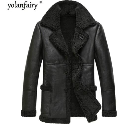Genuine Leather Jacket Men Winter Jacket Natural Wool Fur Coat Real Sheepskin Coat for Men Bomber Jackets Plus Size 139 MY2018
