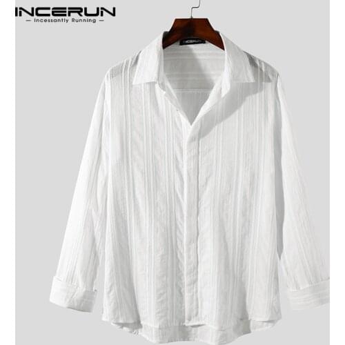INCERUN 2021 Cotton Men Striped Shirt Brand Streetwear Lapel Long Sleeve Button Men Clothing Breathable Casual Camisas Plus Size