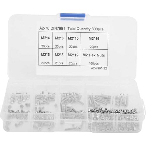 300Pcs M2x4/5/6/8/10/12/16 Stainless Steel Hex Screw Nut Set Countersunk Head Hex Socket Screw Nut Assortment Kit