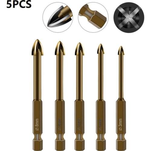5Pcs/Set Universal Cross Triangle Bit Set Alloy Drill Bit Wood Glass Metal Hole Opening 3/4/5/6/8mm Drilling Tool