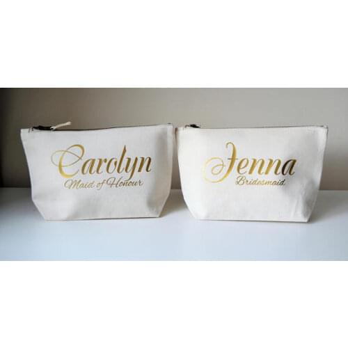 Personalized text name wedding birthday gifts bride bridesmaid Make Up makeup comestic vanity Bags toiletry zipper pouches