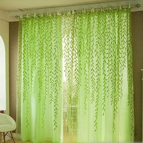 1 Pair of Rural Style Willow Leaf Curtains Left and Right Open Translucent Curtains Bedroom Living Room Decorative Curtain