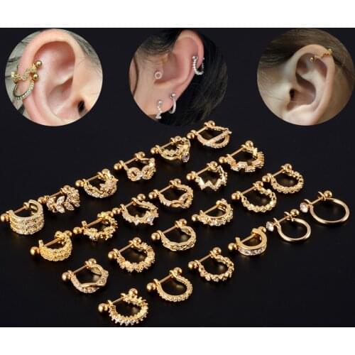 20pcs/Lot Stainless Steel Barbell With Cz Hoop Cartilage Helix Lobe Earring 20G Micro Zircon Women Ear Piercing Jewelry Wholesal