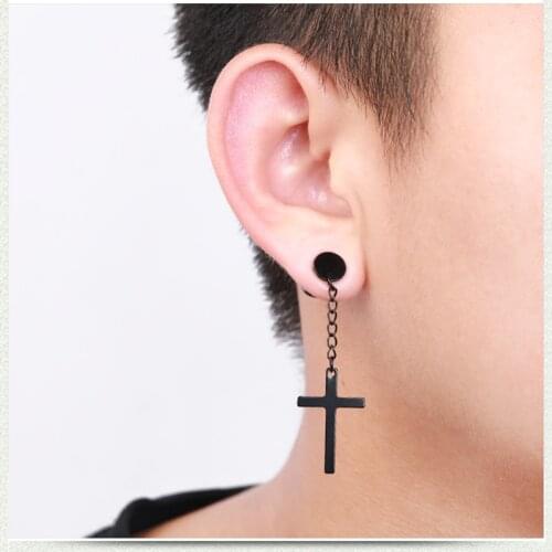 Punk Cross Stud Earrings For Men Women Black/Steel/Gold Chain Pendant Tassel Earrings Unisex Earrings Jewelry Drop Shipping