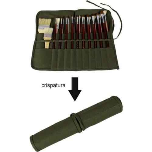 Modern Roll Up Canvas Paint Brush Bag Cases For Artist Draw Pen Watercolor Oil Brush Army Green School Arts Supplies 40*33cm