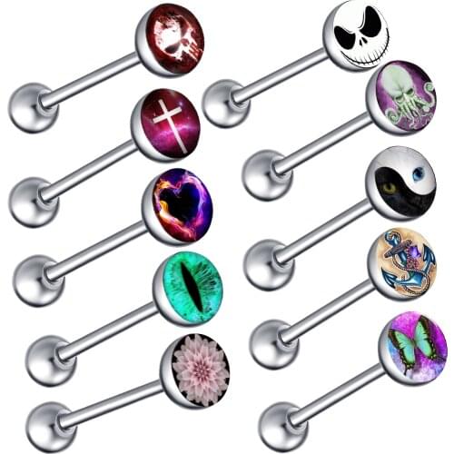 TIANCIFBYJS 1pcs Surgical Steel Metal Tongue Rings Barbells Funny Nasty Wordings Picture Logo Signs 14g - Length 5/8" or 16mm