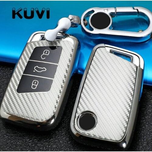 TPU Carbon Car Key Cover for VW for Volkswagen Magotan Passat B8 Skoda Superb Kodiaq A7 Smart Keychain Remote Fob Protector Case