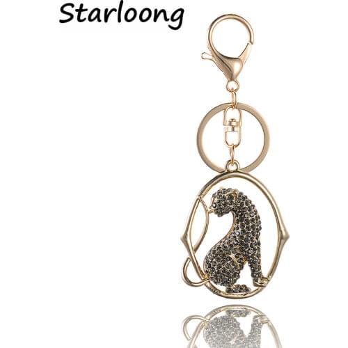 High Quality Drip Alloy Keychain Chaveiro drop oil Glaze leopard AB color rhinestone beads crystal KeyChain stainless Key Ring