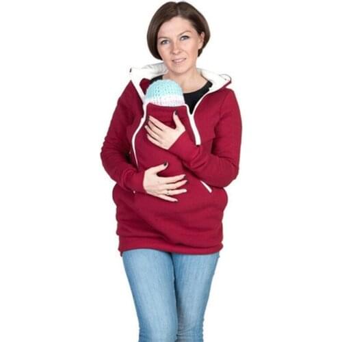 Explosion models maternity clothes jacket two in one kangaroo mother zipper solid color hooded casual comfort sweater coat