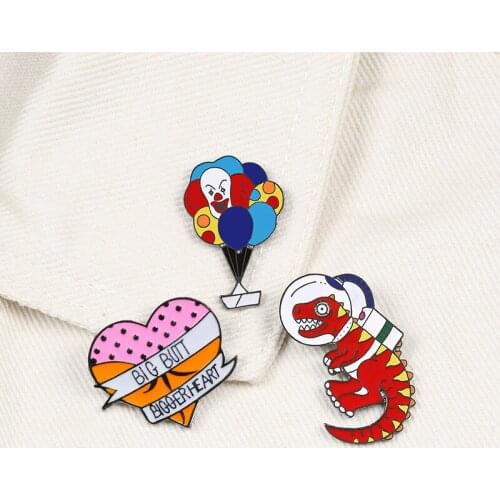 Funny Dinosaur Clown Balloon Butt Brooches Joker Lucky ship Heart Cartoon Backpack Enamel Pins Personality Badge Gift for Childs