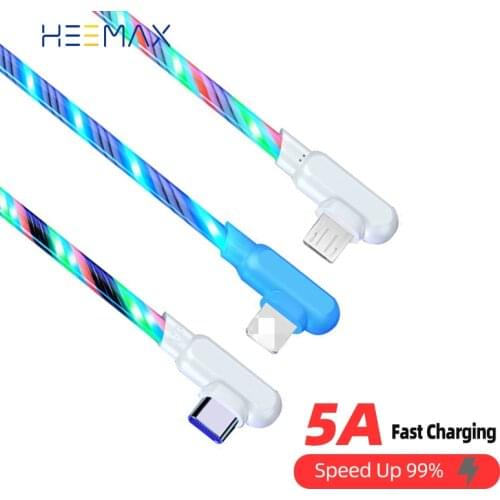 HEEMAX 5A 90 Degree Streamer type c cable fast charging For huawei P40 P30 For iPhone 12 11 For xiaomi For samsung