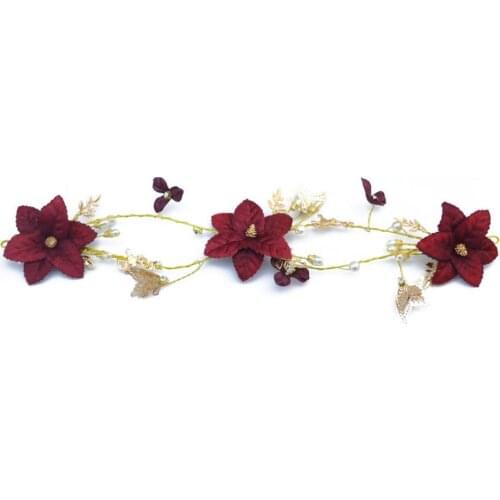 Fashion Gold Color Alloy Pearls Butterfly Bridal Forehead Headbands Wine Red Hair Crown For Women Wedding Photography Jewelry