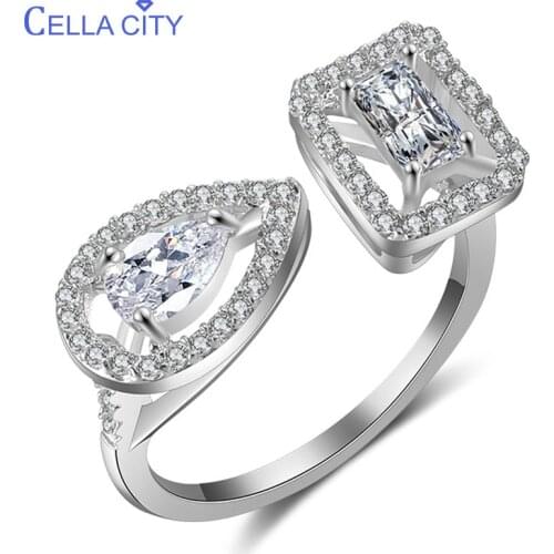 Cellacity 925 Silver Ring For Women Lady fine Jewelry With Water Drop Shaped Rectangle Gemstones Ring For Women Rose Gold Color
