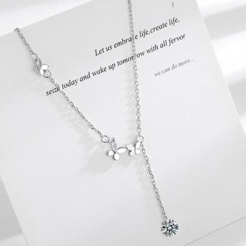 KOFSAC Silver Color Necklace For Women Birthday Gift Elegant Romantic Butterfly Tassel Zircon Pendant Clavicle Chain Jewelry