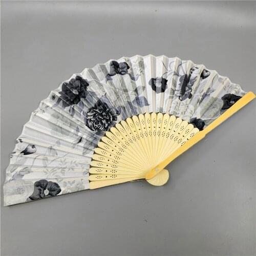 10PCS Chinese Style Elegant Flower Design Bamboo Wood Satin Silk Fabric Hand Fan Wedding Holiday Gift and Party Favors