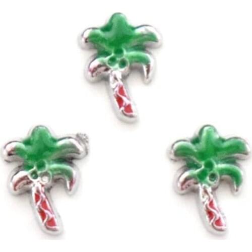 20PCS Alloy Green Coconut Tree Plants Floating Locket Charms Fit Glass Locket DIY Handmade Jewelry Accessories