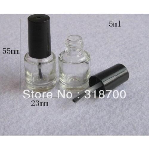 200pcs/lot 5ml Empty Nail polish Bottle / Transparent Glass Packing Bottle with Black Brush Cap