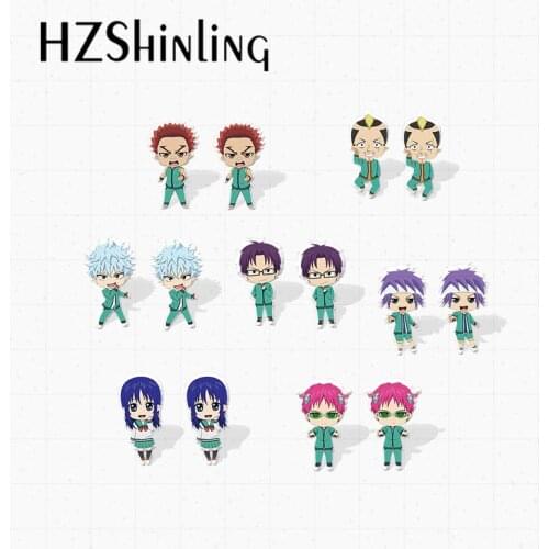 2021 New Anime The Disastrous Life of Saiki K. Saiki Kusuo Handcraft Epoxy Acrylic Stud Earrings